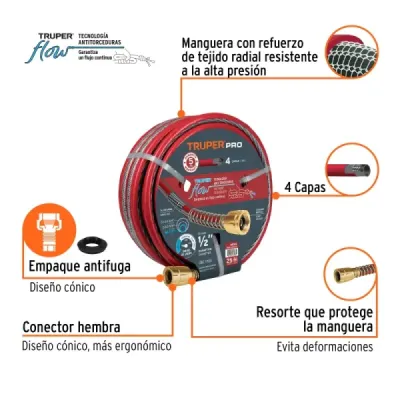 Manguera Super Reforzada 25m X 1/2' 4 Capas Truper Pro