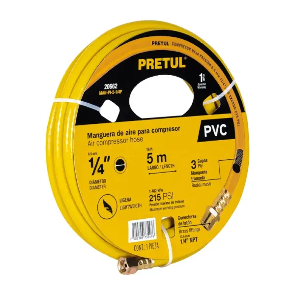 Manguera Compresor De Aire Pvc 5m X 1/4' Pretul 215 Psi (MAN-PI-5-1/4P - 20662)