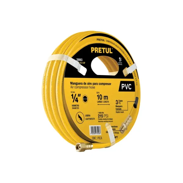 Manguera Compresor De Aire Pvc 10m X 1/4' Pretul 215 Psi (MAN-PI-10-1/4P - 20663)