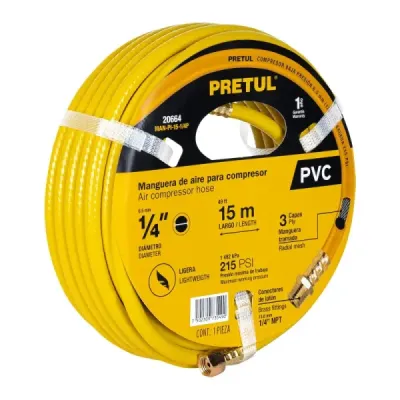 Manguera Compresor De Aire Pvc 15m X 1/4' Pretul 215 Psi