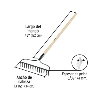 Rastrillo De Arco 14 Dientes 122x34cm Pretul Mango Madera