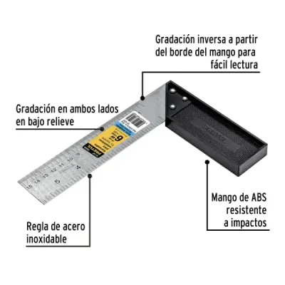 Escuadra Carpintero 6" Acero Inoxidable Pretul En Relieve Truper