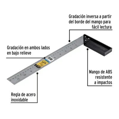 Escuadra Carpintero 12' Acero Inoxidable Pretul En Relieve