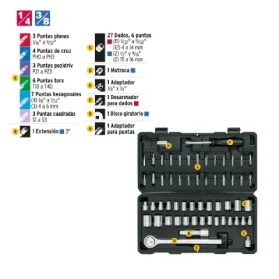 Juego 60 Copas Dados Y Ratchet 1/4' 3/8' Mecánico Pretul