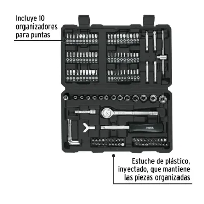 Juego 130 Copas Dados Puntas 1/4' Mecánico Pretul Estuche