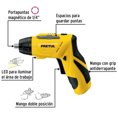 Atornillador Inalámbrico 1/4' 3.5nm 230rpm Pretul Con Puntas