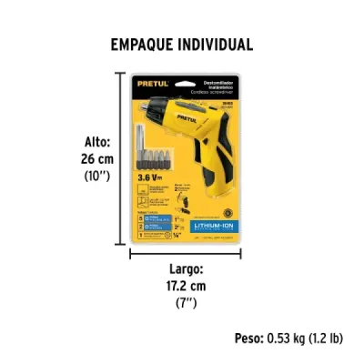 Atornillador Inalámbrico 1/4' 3.5nm 230rpm Pretul Con Puntas