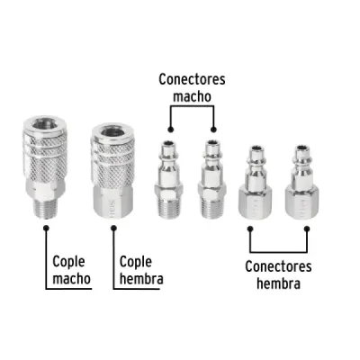 Juego 6 Acoples Conectores Rápidos Compresor De Aire Pretul