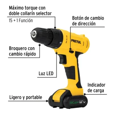 Juego Taladro Inalámbrico 3/8' 12v Pretul Set Herramientas