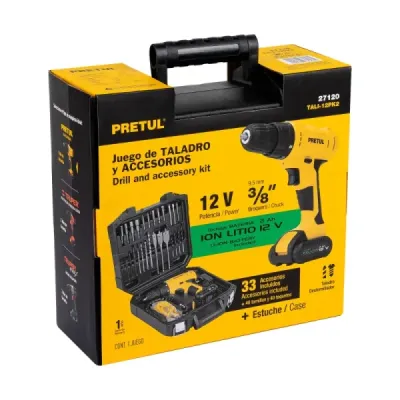 Juego Taladro Inalámbrico 3/8' 12v Pretul Set Herramientas