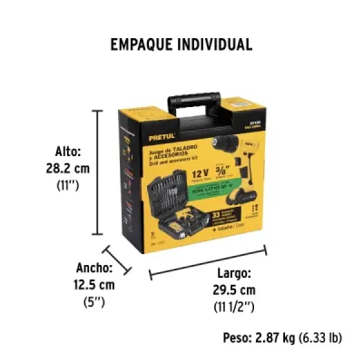 Juego Taladro Inalámbrico 3/8' 12v Pretul Set Herramientas