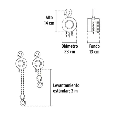 Diferencial Polipasto 1t Cadena 3.2m Pretul Gancho 360