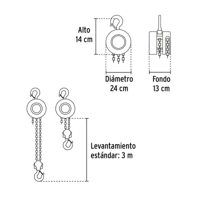 Diferencial Polipasto 2t Doble Cadena 3.2m Pretul Gancho 360
