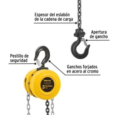 Diferencial Polipasto 3t Doble Cadena 3.2m Pretul Gancho 360