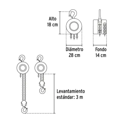 Diferencial Polipasto 3t Doble Cadena 3.2m Pretul Gancho 360
