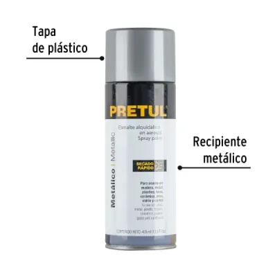 Pintura Aerosol Plata Metalizado 400ml Pretul Secado Rápido