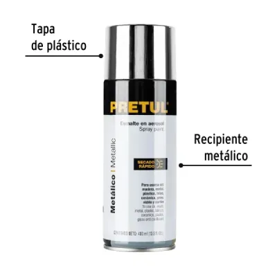 Pintura Aerosol Cromo Metalizado 400ml Pretul Secado Rápido