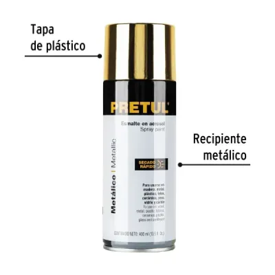 Pintura Aerosol Oro Metalizado 400ml Pretul Secado Rápido
