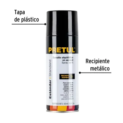 Pintura Aerosol Negro Satín 400ml Pretul Secado Rápido