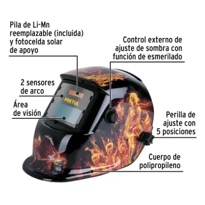Careta Soldar Panel Digital Solar No.4 Pretul Diseño Fuego