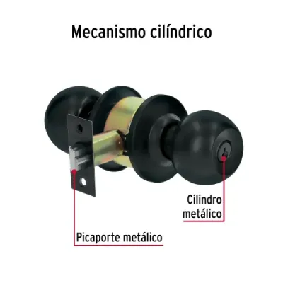 Cerradura Chapa Pomo Negro Mate Entrada Hermex Basic Esfera
