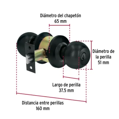 Cerradura Chapa Pomo Negro Mate Entrada Hermex Basic Esfera