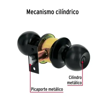 Cerradura Chapa Pomo Negro Mate Recámara Hermex Basic Esfera