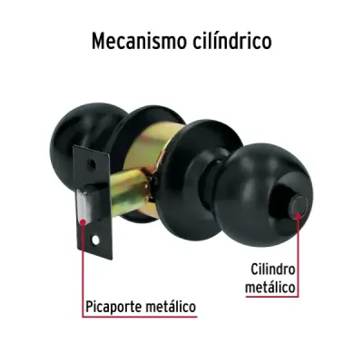 Cerradura Chapa Pomo Negro Mate Baño Hermex Basic Esfera