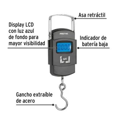 Báscula Electrónica Colgante 50 Kg Lcd Pretul Gancho Acero