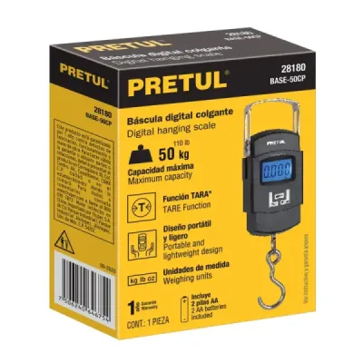 Báscula Electrónica Colgante 50 Kg Lcd Pretul Gancho Acero