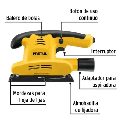 Lijadora Orbital 1/3 Hoja 150w Pretul 12000 Opm Adaptador