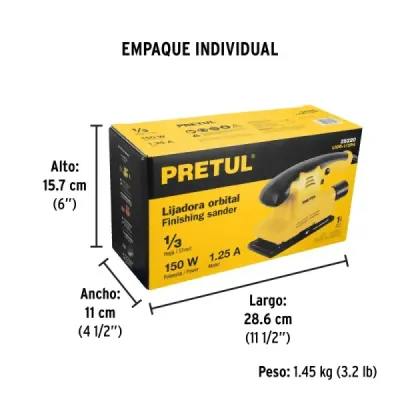Lijadora Orbital 1/3 Hoja 150w Pretul 12000 Opm Adaptador
