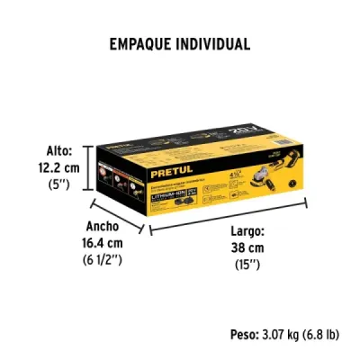 Pulidora Angular Inalámbrica 4.1/2' 20v Pretul 1 Batería