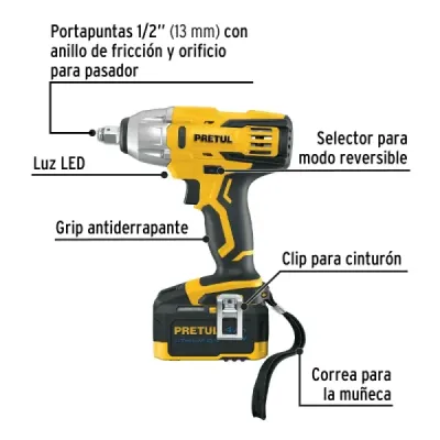 Llave Impacto Inalámbrica 1/2' 20v Pretul 1 Batería
