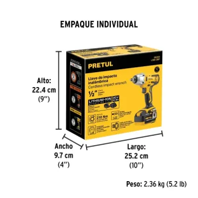Llave Impacto Inalámbrica 1/2' 20v Pretul 1 Batería