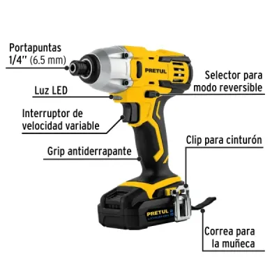 Atornillador Impacto Inalámbrico 1/4' 20v Pretul 1 Batería