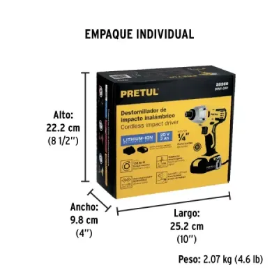Atornillador Impacto Inalámbrico 1/4' 20v Pretul 1 Batería