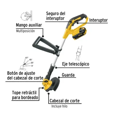 Guadaña Inalámbrica 9' 20v 1.6mm Pretul Ajustable 1 Batería