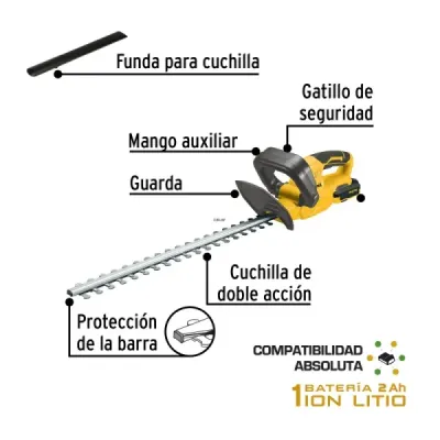 Cortasetos Inalámbrico 56cm 20v Pretul Corte 10mm 1500spm