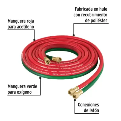 Manguera Cuata Reforzada Oxiacetileno 4.5Mx1/4" Cpe Truper Pretul