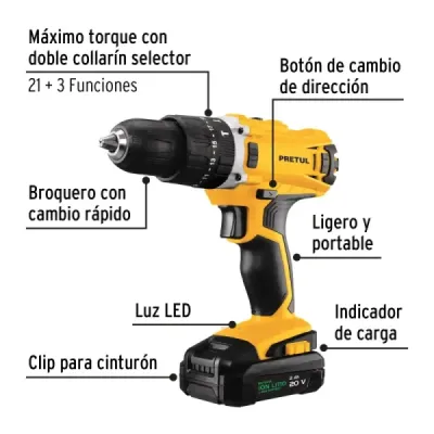 Juego Taladro Percutor 1/2' 20v Pretul Con Set Herramietas