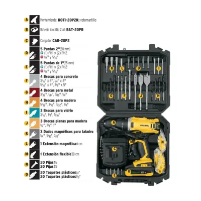Juego Taladro Percutor 1/2' 20v Pretul Con Set Herramietas