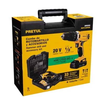 Juego Taladro Percutor 1/2' 20v Pretul Con Set Herramietas