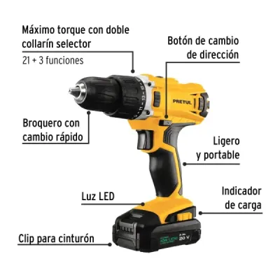 Juego Taladro 1/2' 20v Batería Pretul Con Set Herramietas