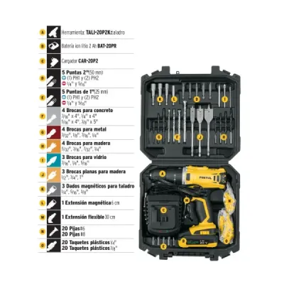 Juego Taladro 1/2' 20v Batería Pretul Con Set Herramietas