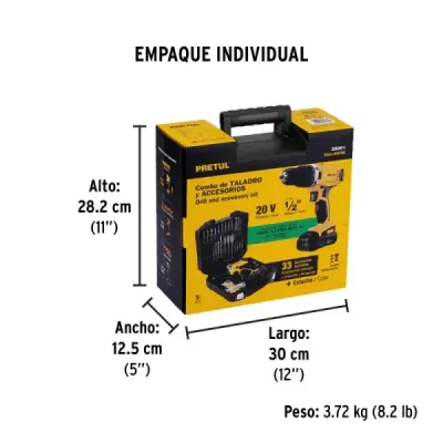 Juego Taladro 1/2' 20v Batería Pretul Con Set Herramietas
