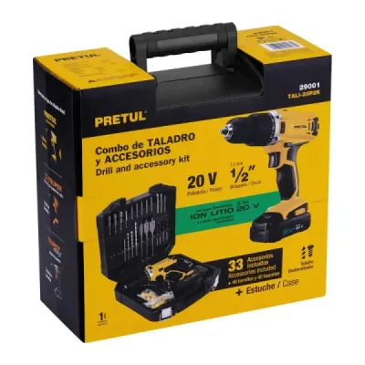 Juego Taladro 1/2' 20v Batería Pretul Con Set Herramietas