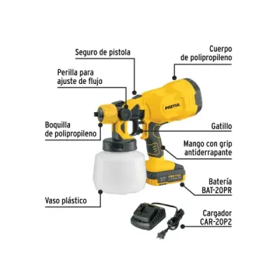 Pistola Para Pintar Inalámbrica Hvlp 20v Pretul 450 Ml/min