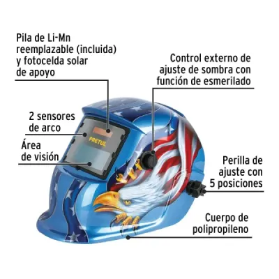 Careta Soldar Panel Digital Solar No.4 Pretul Diseño Águila