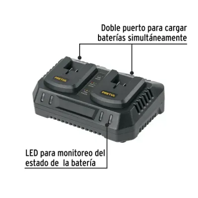Cargador Dual Batería Herramientas Inalámbricas 20v Pretul